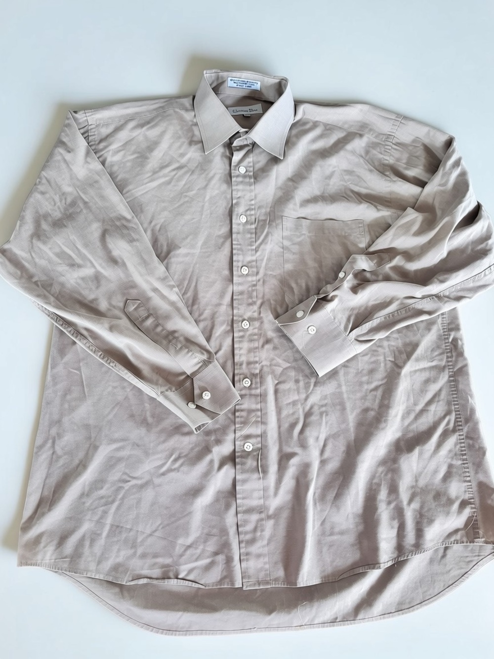 Christian Dior Dress Shirt Mens 16 32/33 Beige Button Up